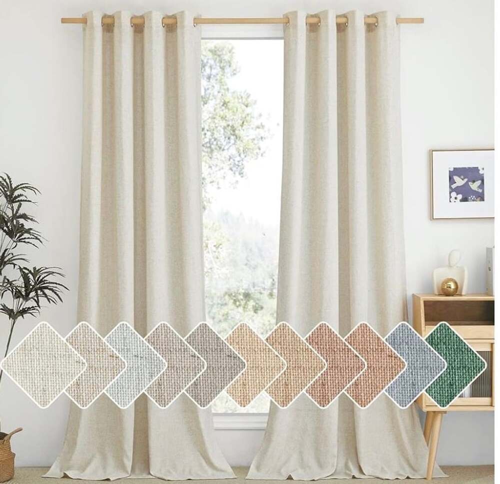 NICETOWN Faux Linen Curtains 55x108 Light Beige Grommet Top